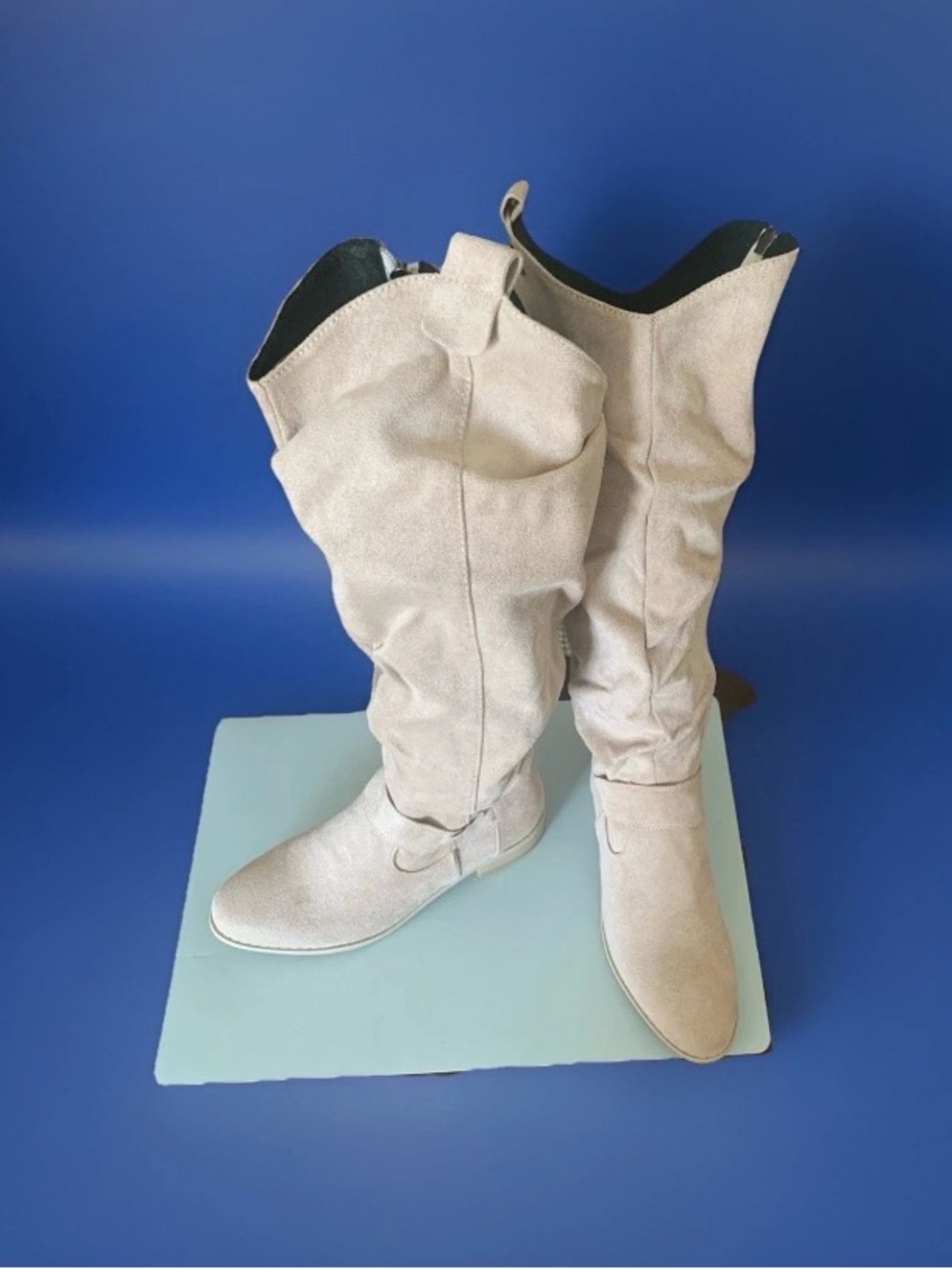 Over-the-Knee Slouch Boots in Light Beige - Picture 3 of 4